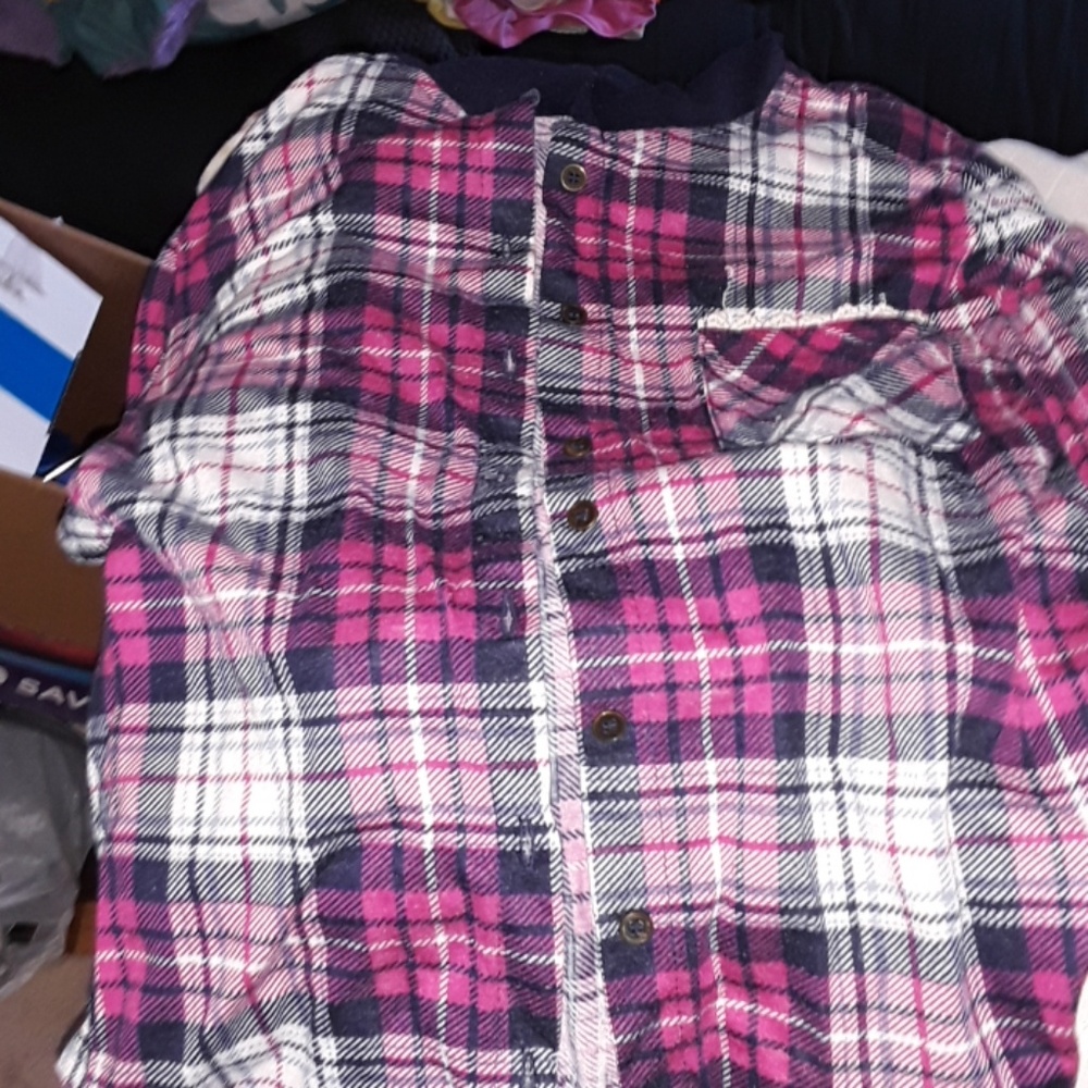 Hooded blue and pink flannel